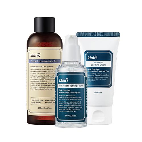 KLAIRS BASIC & BEST SET (Toner 180ml + Serum 80ml + Soothing Cream 60ml) - Chikolab