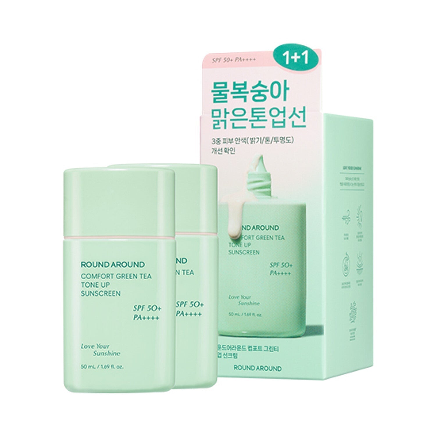 ROUND AROUND Comfort Green Tea Tone Up Sunscreen SFP50+ PA++++ 50ml+50ml (Double SET) - Chikolab